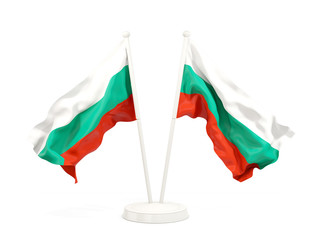 Two waving flags of bulgaria