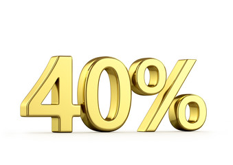 Forty gold percent on a white background. 3D illustration