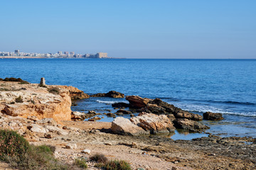 Rocky coastline of Torrevieja. Costa Blanca. Spain