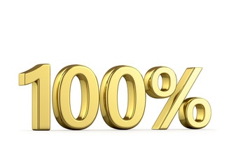 One hundred gold percent on a white background. 3D illustration