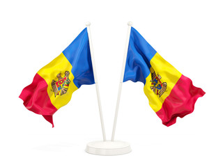 Two waving flags of moldova