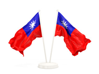 Two waving flags of taiwan