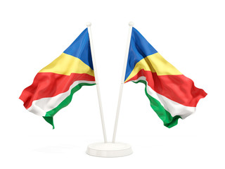 Two waving flags of seychelles