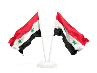 Two waving flags of syria