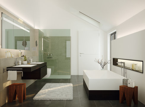 3d Illustration of modern luxury wellness bathroom - modernes Luxus Bad in Einfamilienhaus