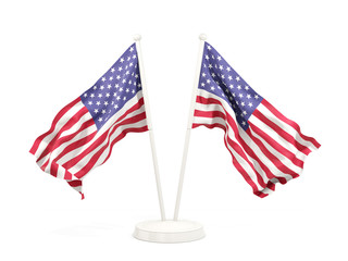 Obraz premium Two waving flags of united states of america
