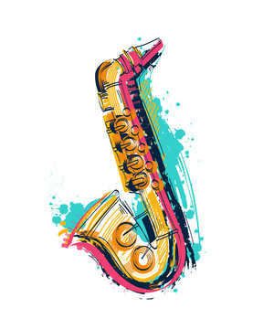 Saxophone in sketch style. Vintage vector illustration