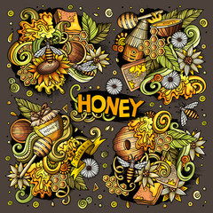 Vector cartoon set of Honey theme objects