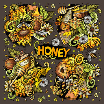 Vector cartoon set of Honey theme objects