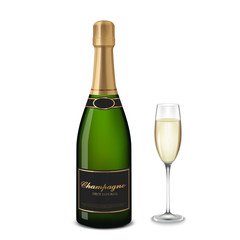 Glass of champagne and bottle