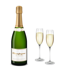 Glass of champagne and bottle
