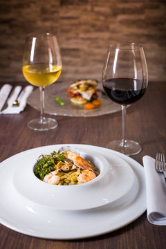 Exquisite dish with seafood