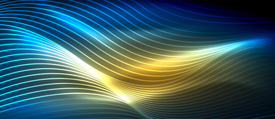 Glowing abstract wave on dark, shiny motion