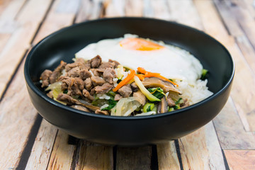 Handmade Korean bibimbap ready to eat