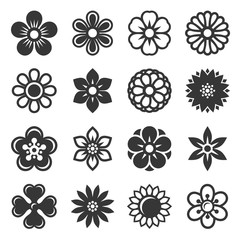 Flower Icons Set on White Background. Vector