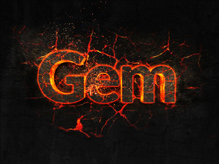 Gem Fire text flame burning hot lava explosion background.