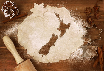 Cookie dough cut as the shape of New Zealand (series)