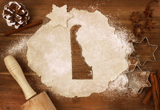 Cookie dough cut as the shape of Delaware (series)