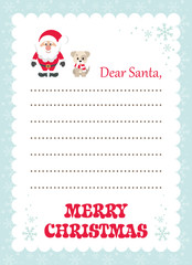 cartoon letter to santa with winter dog and santa claus