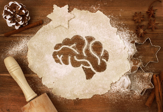 Cookie dough cut as the shape of a brain (series)