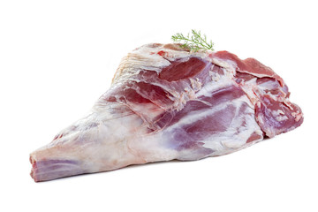 Fresh uncooked spring lamb legt isolated on a white background