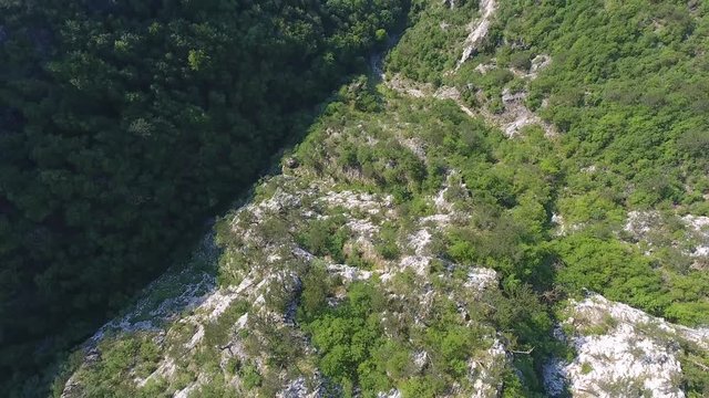 Aerial view on famous Banjska stena on Drina river in Tara National Park, Serbia, tilt view 4k
