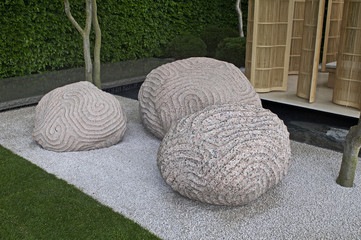 Fototapeta na wymiar Zen garden with carved stones