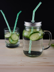 Glasses of cucumber detox water. Homemade