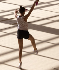 Obraz premium girl on a professional gymnast in the hall