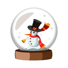 Merry christmas glass ball with snowman