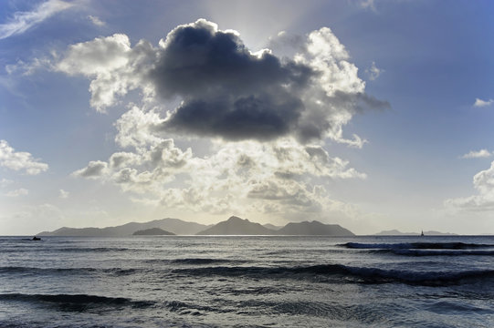 Dark clouds over Praslin Island, the Seychelles, Indian Ocean
