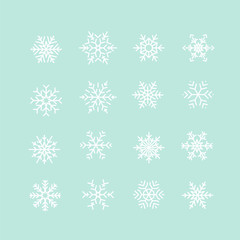 Fototapeta na wymiar White snowflakes icon on green background.