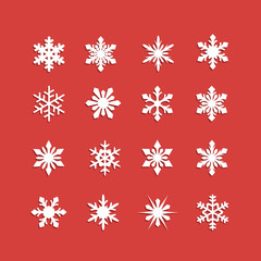 Fototapeta na wymiar White snowflakes icon on red background.