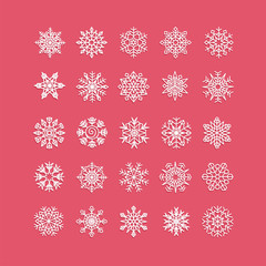 White snowflakes icon on red background.