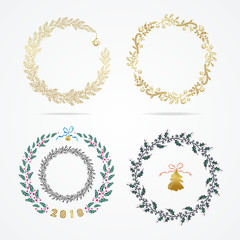 Set laurel wreath. Design element for Christmas and New Year.