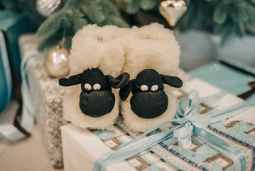 Lovely lamb toys under the Christmas tree