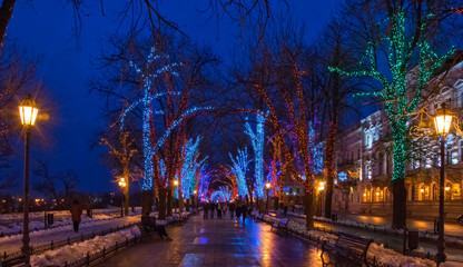 Fototapeta na wymiar Christmas illumination on downtown street