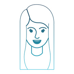 female face with long layered hairstyle in degraded blue silhouette vector illustration