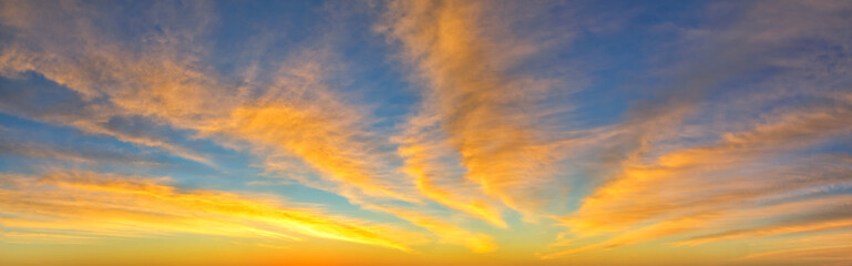 Spectacular, colorful sky during sunset, panorama, only clouds and sky