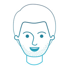male face with short hair and stubble beard in degraded blue silhouette vector illustration