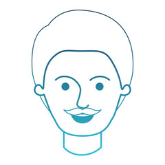 male face with short hair and moustache in degraded blue silhouette vector illustration