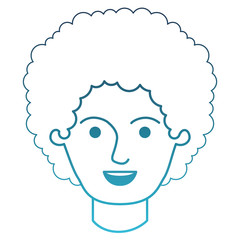 male face with curly hair in degraded blue silhouette vector illustration