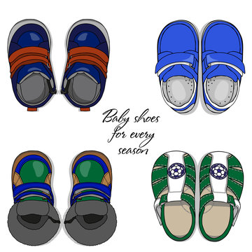 Illustration Of Four Pairs Of Baby Shoes For All Seasons