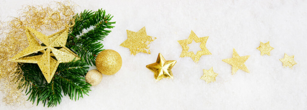 Christmas, Weihnachten, Panorama, Banner, Schnee, Sterne, Tannenzweig, Textraum, copy space