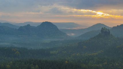 Saxon Switzerland National Park at dawn 