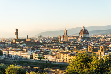 Fototapeta na wymiar Florence, ITALY - October, 2017: Beautiful cityscape skyline of Firenze, Italy, with the bridges over the river Arno