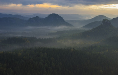 Saxon Switzerland National Park at dawn 