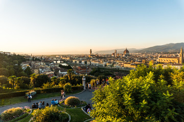 Obraz premium Florence, ITALY - October, 2017: Beautiful cityscape skyline of Firenze, Italy, with the bridges over the river Arno