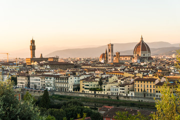 Florence, ITALY - October, 2017: Beautiful cityscape skyline of Firenze, Italy, with the bridges over the river Arno