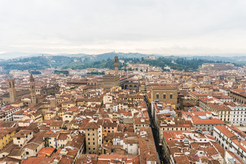 Fototapeta na wymiar Florence, ITALY - October, 2017: Florence or Firenze aerial foggy cityscape.